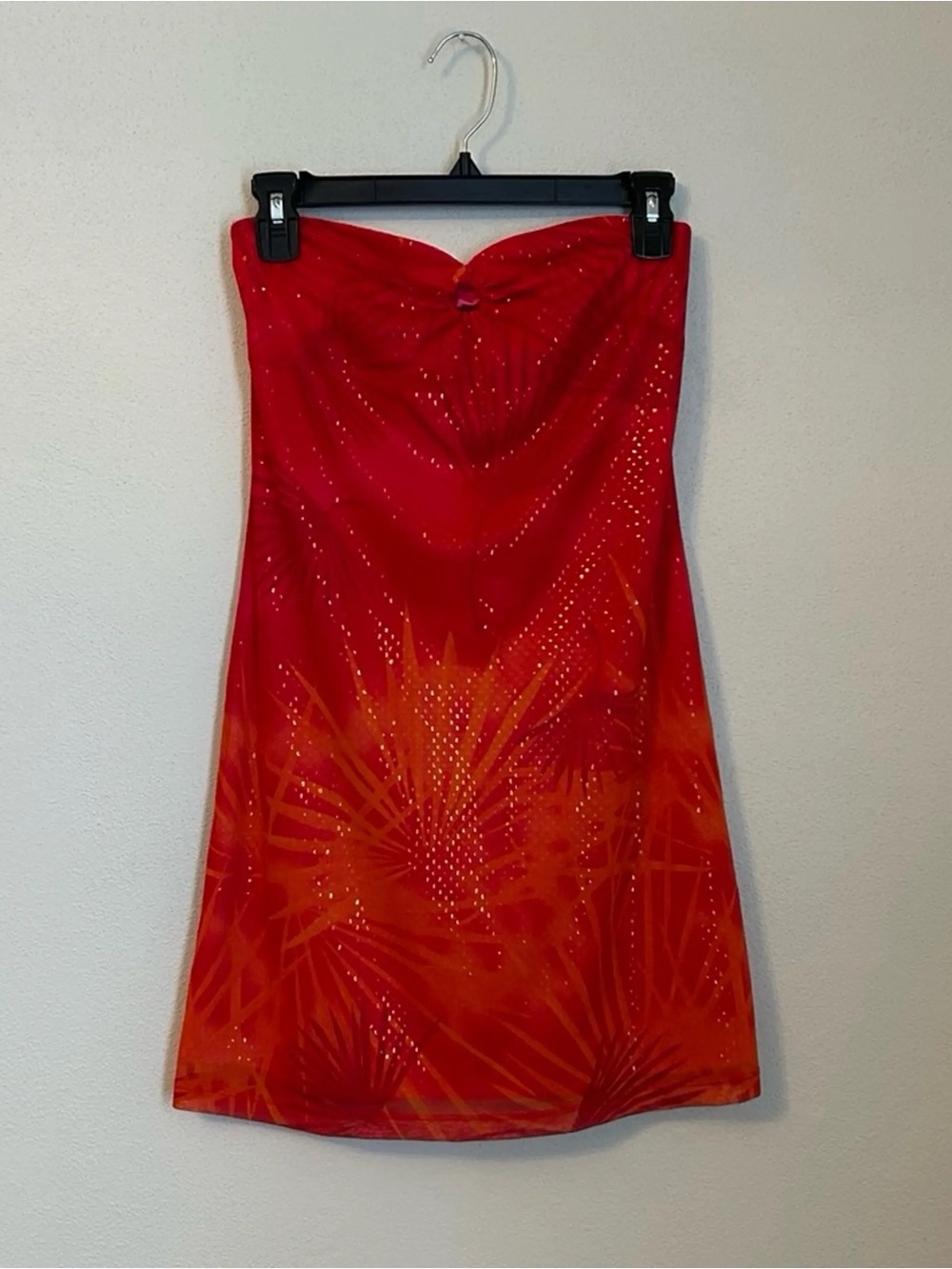 Vintage Express Red and Orange Tropical Palm Strapless Tube Dress Size 8